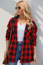 Load image into Gallery viewer, Double Take Drawstring Plaid Long Sleeve Hooded Shacket
