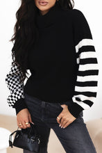 Load image into Gallery viewer, Striped &amp; Checkered Turtleneck Dropped Shoulder Sweater
