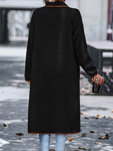 Load image into Gallery viewer, Full Size Contrast Trim Long Sleeve Coat with Pockets
