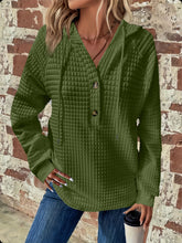 Load image into Gallery viewer, Full Size Texture Button Detail Drawstring Long Sleeve Hoodie
