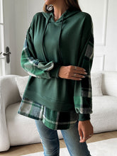 Load image into Gallery viewer, Devine Drawstring Plaid Long Sleeve Hoodie
