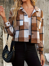 Load image into Gallery viewer, Plaid Collared Neck Cropped Jacket

