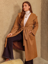 Load image into Gallery viewer, Plus Size Tied Long Sleeve Hooded Coat with Pockets
