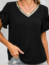 Load image into Gallery viewer, Ruffled V-Neck Short Sleeve Blouse
