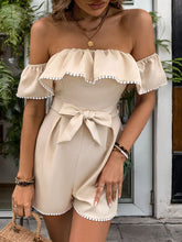 Load image into Gallery viewer, Tied Ruffled Off-Shoulder Short Sleeve Romper
