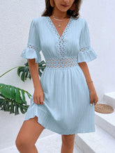 Load image into Gallery viewer, Cutout V-Neck Flounce Sleeve Mini Dress
