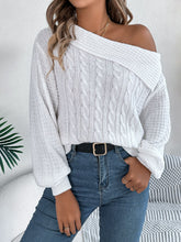 Load image into Gallery viewer, Cable-Knit One Shoulder Long Sleeve Sweater
