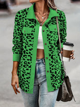 Load image into Gallery viewer, Full Size Leopard Collared Neck Button Up Long Sleeve Jacket
