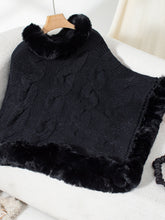 Load image into Gallery viewer, Fuzzy Hem Cable-Knit Poncho
