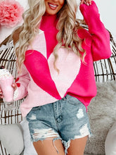 Load image into Gallery viewer, Valentine's Day Heart Turtleneck Cold Shoulder Sweater
