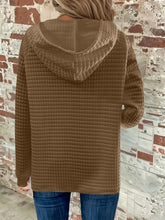 Load image into Gallery viewer, Full Size Texture Button Detail Drawstring Long Sleeve Hoodie
