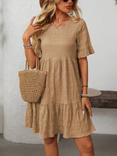 Load image into Gallery viewer, Mandy Ruffled Ruched Round Neck Half Sleeve Dress
