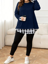 Load image into Gallery viewer, Plus Size Plaid Hem Round Neck Long Sleeve Sweatshirt
