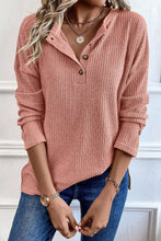 Load image into Gallery viewer, Ribbed Half Button Long Sleeve Knit Top
