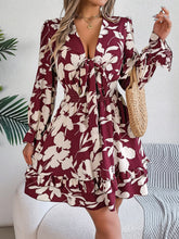 Load image into Gallery viewer, Tied Ruffled Printed Long Sleeve Dress
