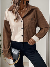 Load image into Gallery viewer, Perfee Pocketed Contrast Collared Neck Long Sleeve Shirt
