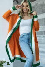 Load image into Gallery viewer, Pocketed Contrast Long Sleeve Hooded Cardigan
