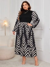 Load image into Gallery viewer, Plus Size Printed Mock Neck Long Sleeve Midi Dress
