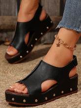 Load image into Gallery viewer, PU Leather Studded Wedge Sandals
