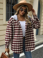 Load image into Gallery viewer, Drawstring Plaid Long Sleeve Hooded Jacket
