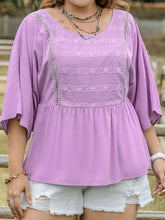 Load image into Gallery viewer, Plus Size Lace Detail Round Neck Three-Quarter Sleeve Blouse
