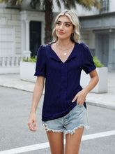 Load image into Gallery viewer, Textured Notched Short Sleeve Blouse
