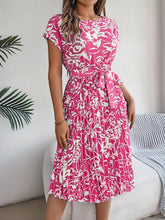 Load image into Gallery viewer, Tied Pleated Printed Short Sleeve Dress
