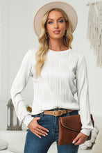 Load image into Gallery viewer, Textured Round Neck Long Sleeve Blouse
