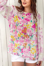 Load image into Gallery viewer, Floral Round Neck Flounce Sleeve Blouse
