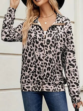 Load image into Gallery viewer, Full Size Leopard Collared Neck Zip Up Jacket
