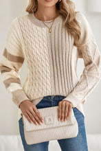 Load image into Gallery viewer, Cable-Knit Color Block Round Neck Sweater
