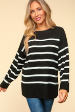 Load image into Gallery viewer, Haptics Full Size Striped Contrast Side Slit Sweater
