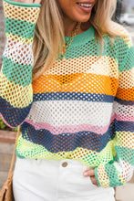 Load image into Gallery viewer, Openwork Contrast Striped Round Neck Knit Top
