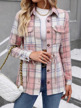 Load image into Gallery viewer, Drawstring Plaid Button Up Jacket with Chest Pockets
