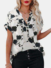 Load image into Gallery viewer, Full Size Printed Notched Short Sleeve Blouse
