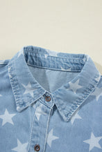 Load image into Gallery viewer, Raw Hem Star Collared Neck Denim Top

