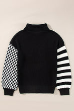 Load image into Gallery viewer, Striped &amp; Checkered Turtleneck Dropped Shoulder Sweater
