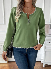 Load image into Gallery viewer, Contrast Trim Quarter Zip Long Sleeve Knit Top
