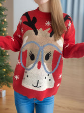 Load image into Gallery viewer, Reindeer Round Neck Dropped Shoulder Sweater

