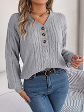 Load image into Gallery viewer, Cable-Knit V-Neck Long Sleeve Sweater
