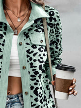 Load image into Gallery viewer, Full Size Leopard Collared Neck Button Up Long Sleeve Jacket
