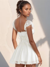 Load image into Gallery viewer, Lace Detail Square Neck Cap Sleeve Mini Dress
