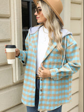 Load image into Gallery viewer, Drawstring Plaid Long Sleeve Hooded Jacket
