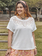 Load image into Gallery viewer, Plus Size Lace Detail Round Neck Short Sleeve Top
