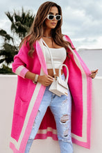 Load image into Gallery viewer, Pocketed Contrast Long Sleeve Hooded Cardigan
