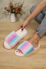 Load image into Gallery viewer, Color Block Open Toe Faux Fur PVC Slippers
