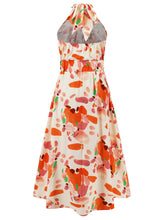 Load image into Gallery viewer, Ruched Printed Halter Neck Sleeveless Dress
