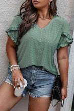 Load image into Gallery viewer, Plus Size Eyelet V-Neck Petal Sleeve Blouse
