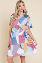 Load image into Gallery viewer, BOMBOM Ruched Color Block Short Sleeve Dress
