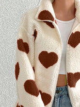 Load image into Gallery viewer, Heart Zip Up Drop Shoulder Furry Jacket
